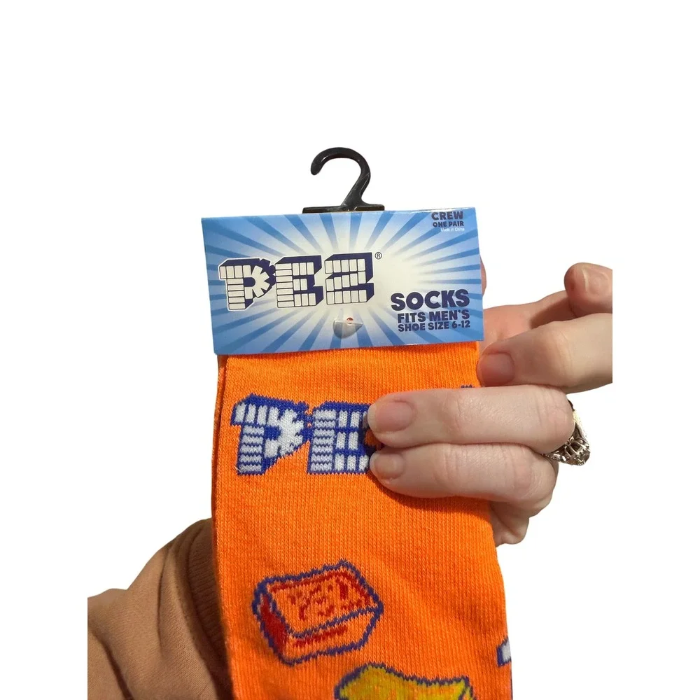 PEZ Candy Crew Socks Mens Orange Graphic‎ Print Retro Novelty Shoe Size 6-12 NEW